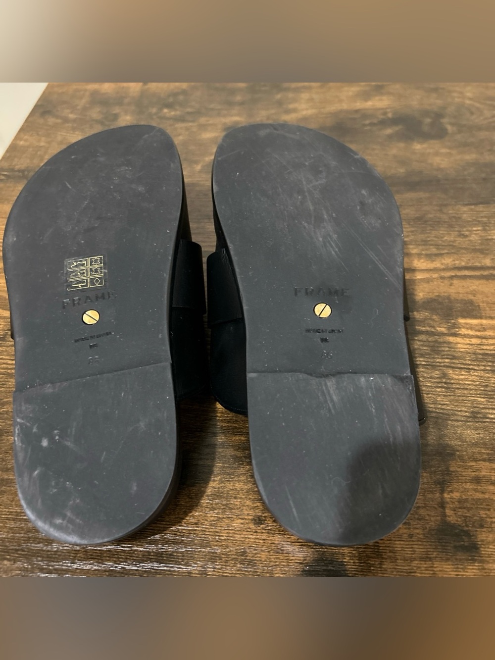 FRAME Spain Le Aspen Black Leather Flats Mules Clogs Shoes Sz 36 EU 6 US - Picture 8 of 11